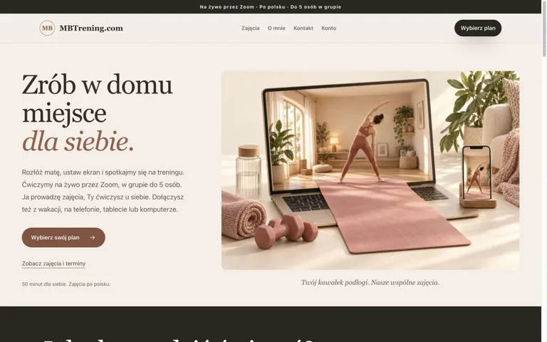 Strona główna MBTrening.com z treningami online na żywo w języku polskim.