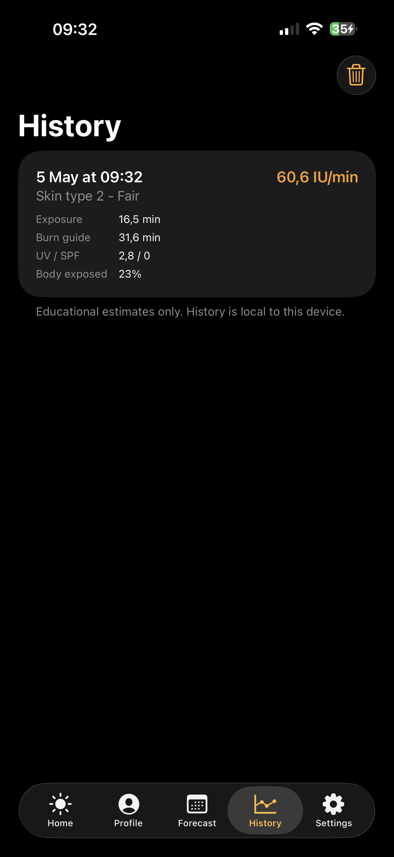 SunVitD iPhone forecast screen with daily UV and weather context.